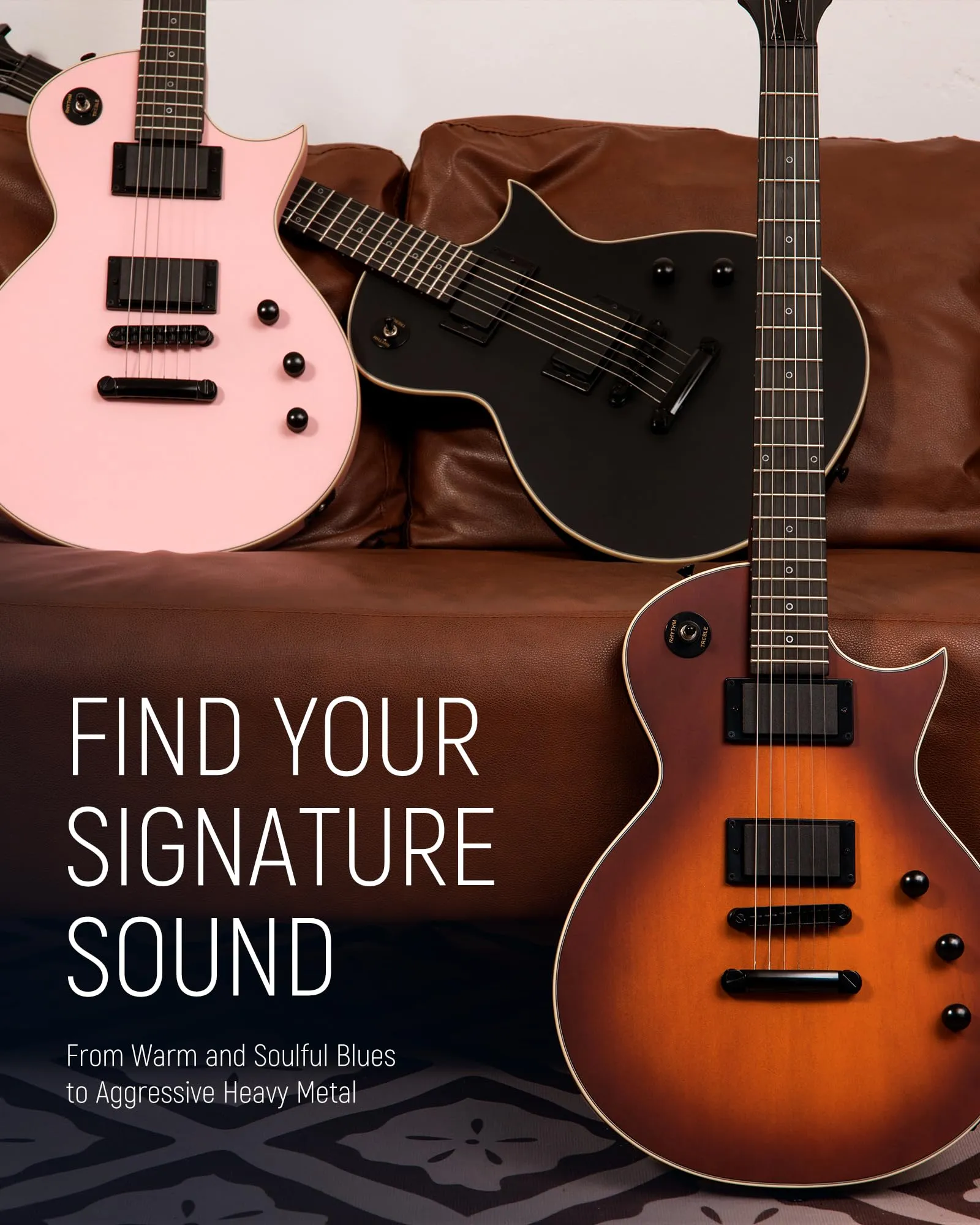 Fesley 39" LP Electric Guitar Kit:Full Size Solid Body Electric Guitars for Beginners with Humbucker Pickups,Poplar Body,Mahogany Neck,22 Frets,6 String Guitar with Gig Bag,Cable,FLP350,Matte,Sunburst