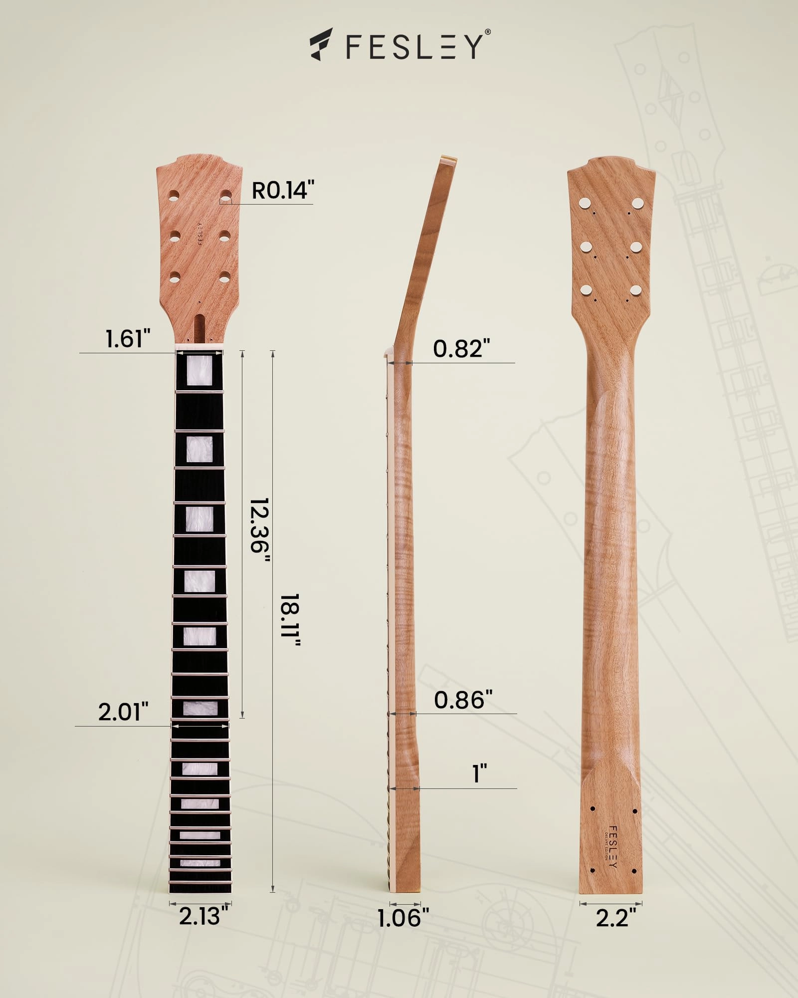 Fesley DIY LP Style Electric Guitar Kits with Mahogany Wood Body/Neck, 6 Strings Electric Guitar Kits, Techwood Fretboard, H-H Pickups, Flamed Maple Veneer Top, Build Your Own Guitar Kit, Natural