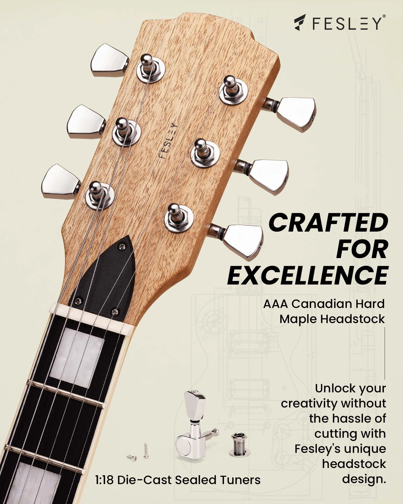 Fesley DIY LP Style Electric Guitar Kits with Mahogany Wood Body/Neck, 6 Strings Electric Guitar Kits, Techwood Fretboard, H-H Pickups, Flamed Maple Veneer Top, Build Your Own Guitar Kit, Natural