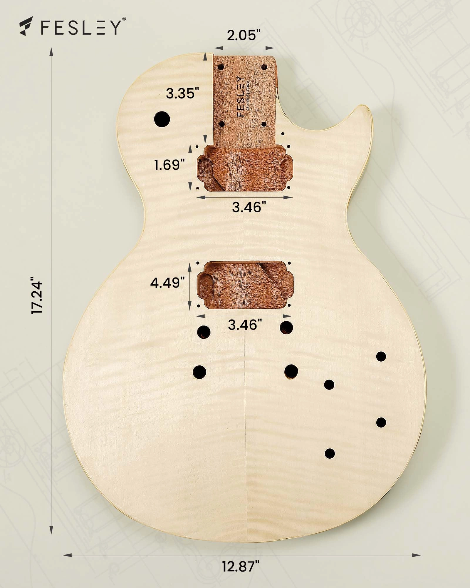 Fesley DIY LP Style Electric Guitar Kits with Mahogany Wood Body/Neck, 6 Strings Electric Guitar Kits, Techwood Fretboard, H-H Pickups, Flamed Maple Veneer Top, Build Your Own Guitar Kit, Natural