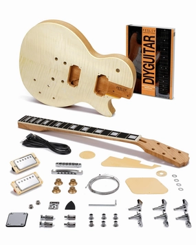 Fesley DIY LP Style Electric Guitar Kits with Mahogany Wood Body/Neck, 6 Strings Electric Guitar Kits, Techwood Fretboard, H-H Pickups, Flamed Maple Veneer Top, Build Your Own Guitar Kit, Natural