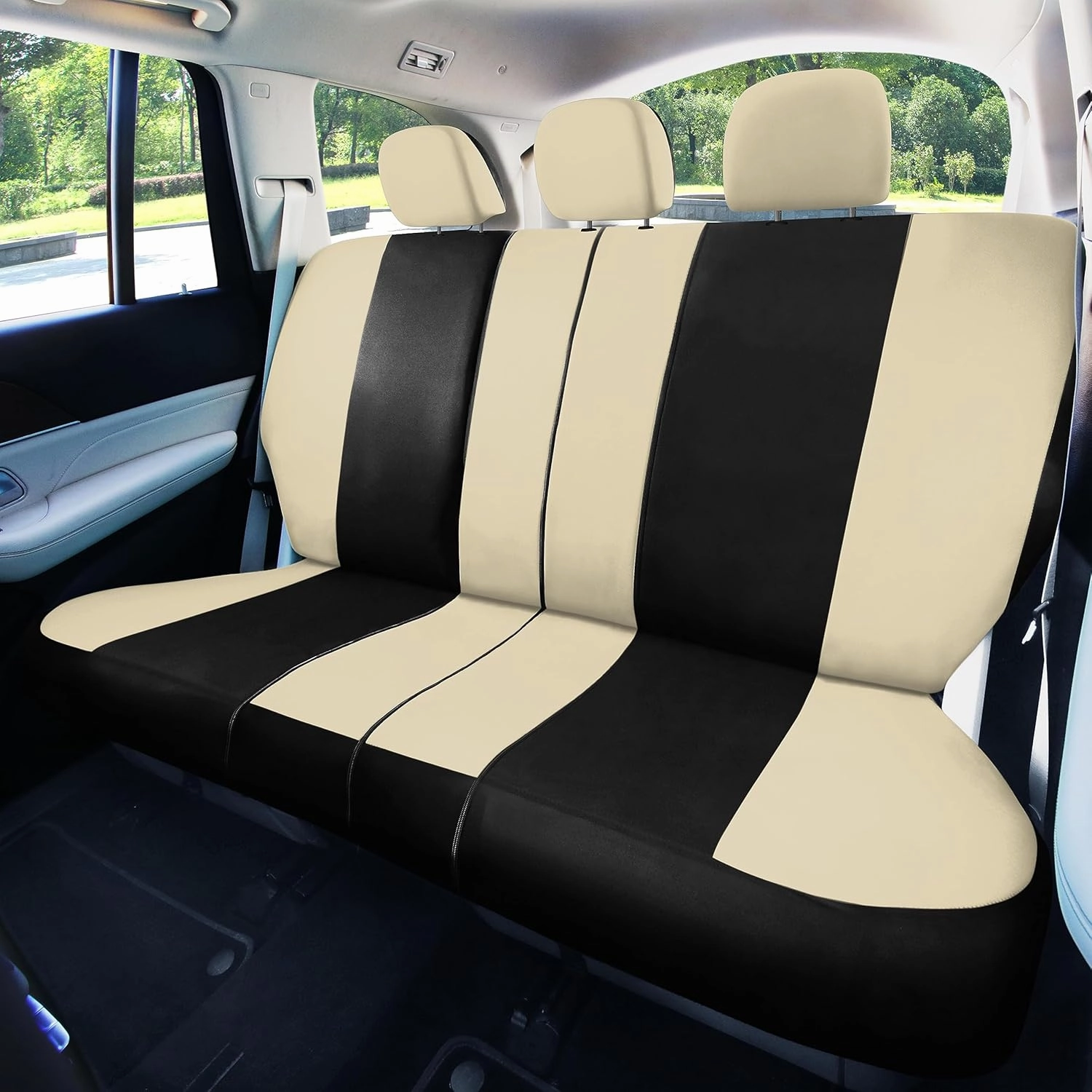 FH Group Full Set Light and Breezy Car Interior Covers-Front and Rear Split Bench Beige Seat Covers,Universal Fit for Cars, Trucks and SUVs