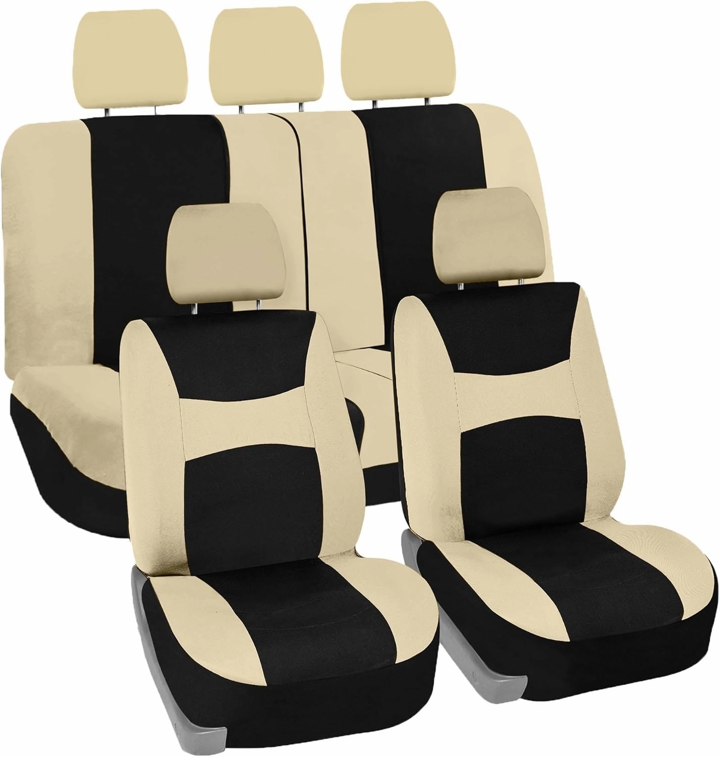 FH Group Full Set Light and Breezy Car Interior Covers-Front and Rear Split Bench Beige Seat Covers,Universal Fit for Cars, Trucks and SUVs