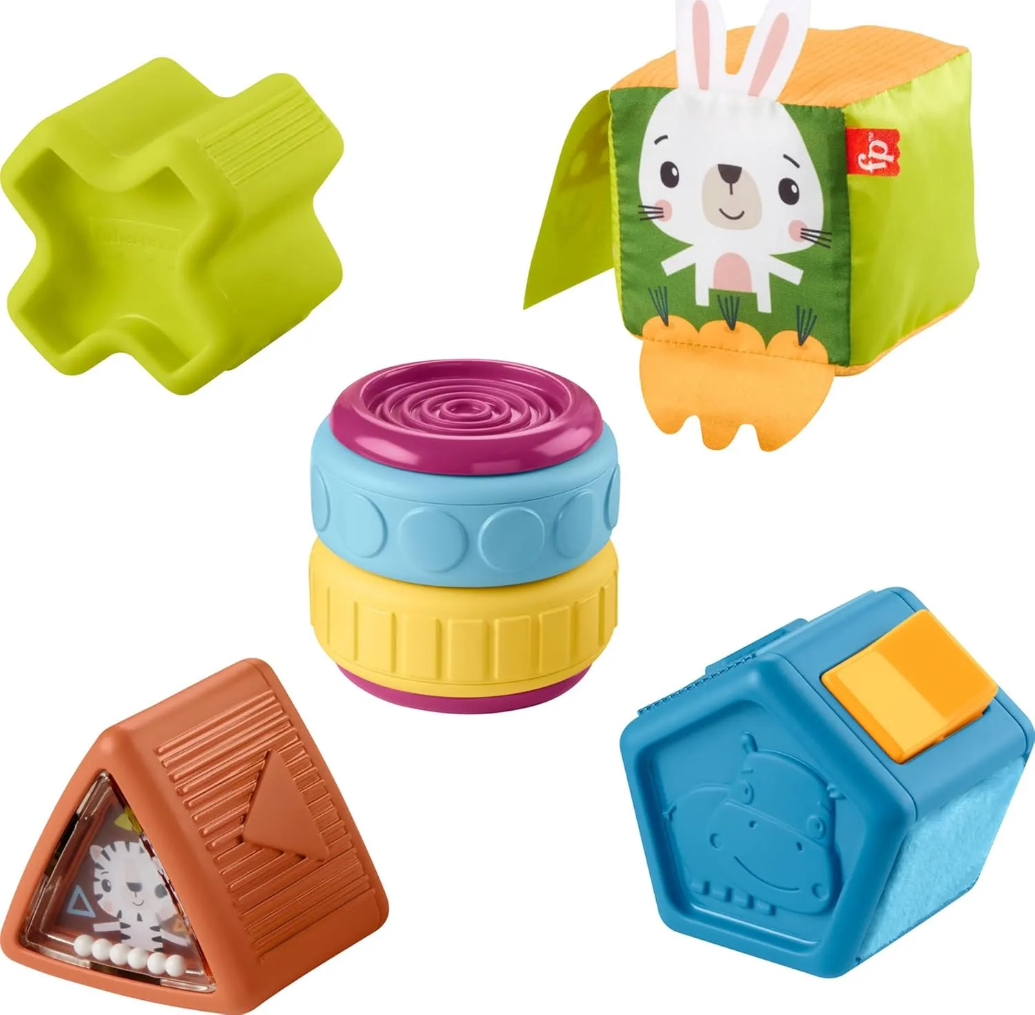 Fisher-Price Baby Toy Busy Activity Sensory Blocks with Fine Motor Activities for Infants and Toddlers Ages 6  Months