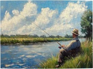 Fishing Enthusiast, 500 pcs challenging Wooden Puzzles, Modern Art in Oil Painting Style, Suitable for Holiday Entertainment Games, can be Given to Friends, Couples, and Family