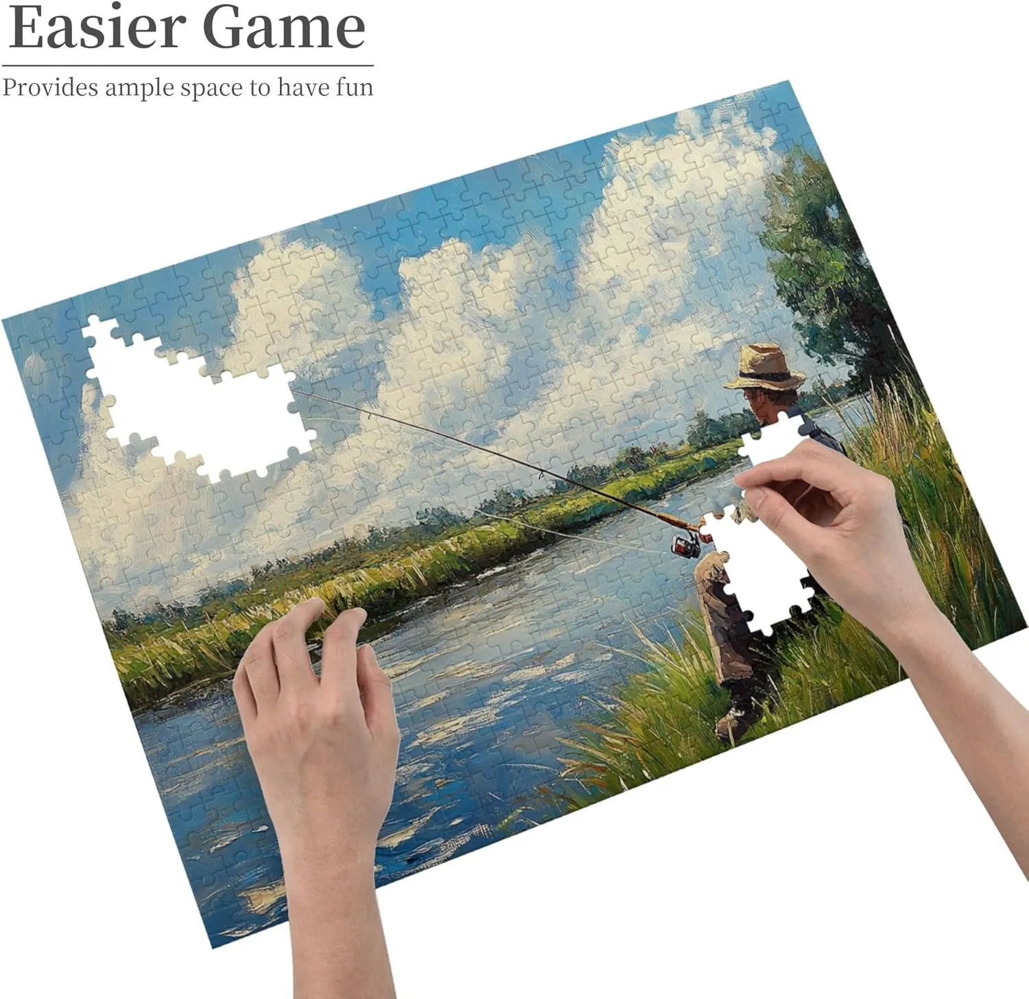 Fishing Enthusiast, 500 pcs challenging Wooden Puzzles, Modern Art in Oil Painting Style, Suitable for Holiday Entertainment Games, can be Given to Friends, Couples, and Family