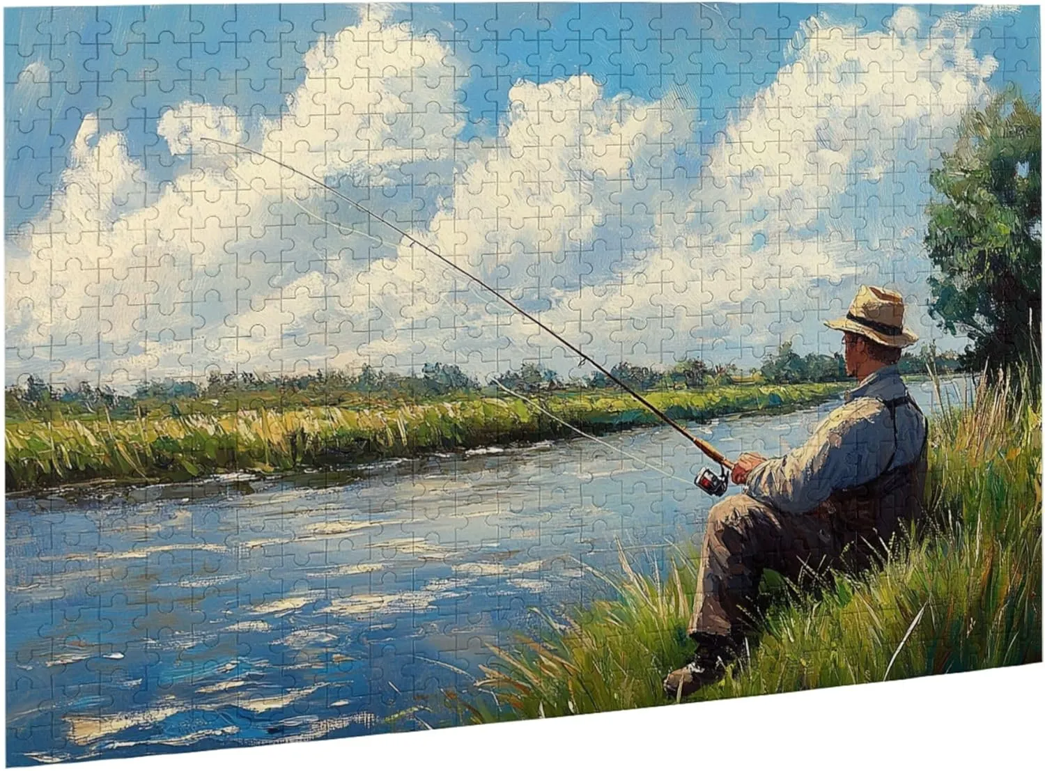 Fishing Enthusiast, 500 pcs challenging Wooden Puzzles, Modern Art in Oil Painting Style, Suitable for Holiday Entertainment Games, can be Given to Friends, Couples, and Family