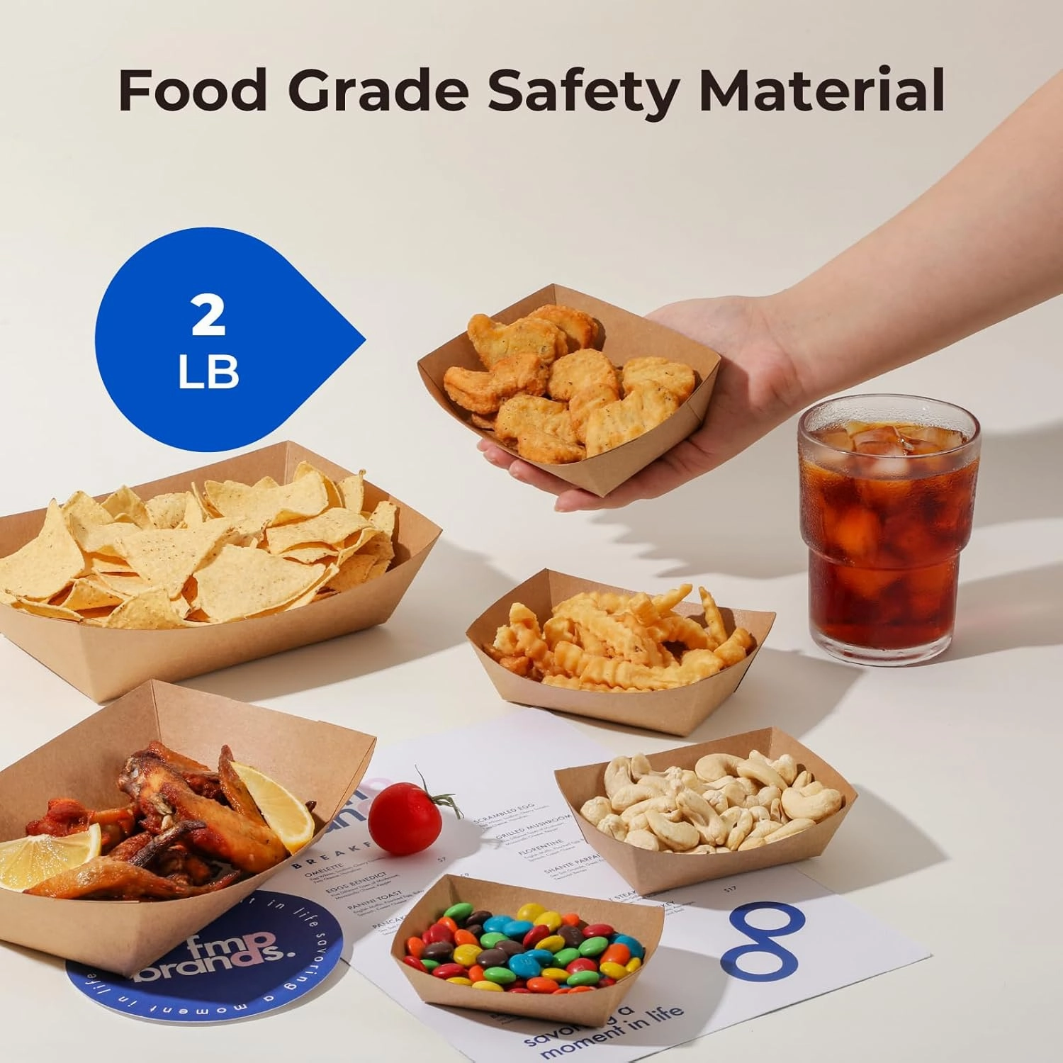 Fit Meal Prep [250 Pack 2 lb Paper Food Boats Heavy Duty Disposable Food Trays, Kraft Brown Nacho Tray for Parties Fairs Picnics Carnivals Holds Tacos Nachos Fries Hot Dogs Grease Resistant