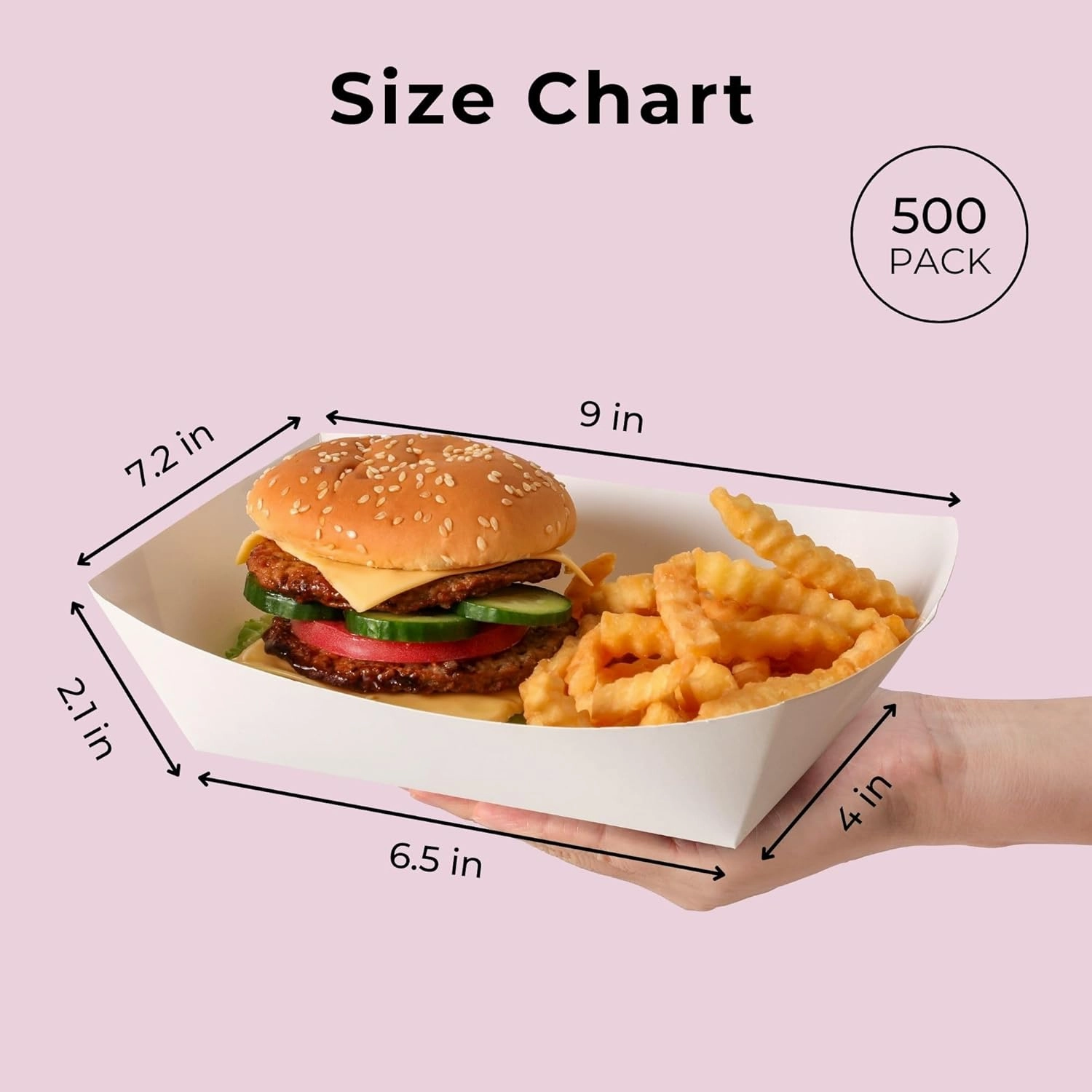 Fit Meal Prep [500 Pack 5 lb Paper Food Trays Heavy Duty Disposable Food Boats, White Nacho Tray for Parties Fairs Picnics Carnivals, Holds Hamburger Tacos Snack Fries, Grease Resistant