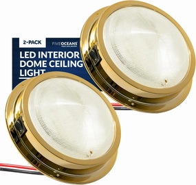 Five Oceans 6-Inch Marine LED Interior Dome Light, 2 Pack, Boat Ceiling LED Lights, Round High Power Downlight, Warm White LED, On-Off Rocker Switch, 12V, Surface Mount for Boat RV Trailer - FO2628-M2