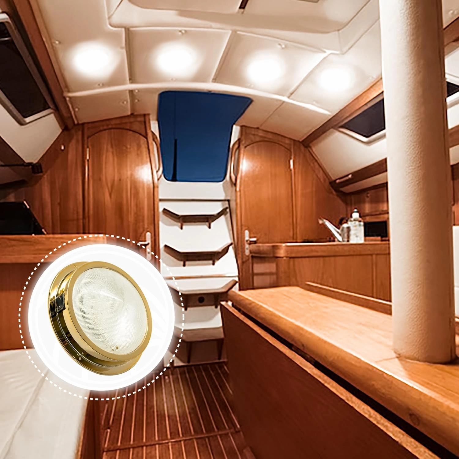 Five Oceans 6-Inch Marine LED Interior Dome Light, 2 Pack, Boat Ceiling LED Lights, Round High Power Downlight, Warm White LED, On-Off Rocker Switch, 12V, Surface Mount for Boat RV Trailer - FO2628-M2