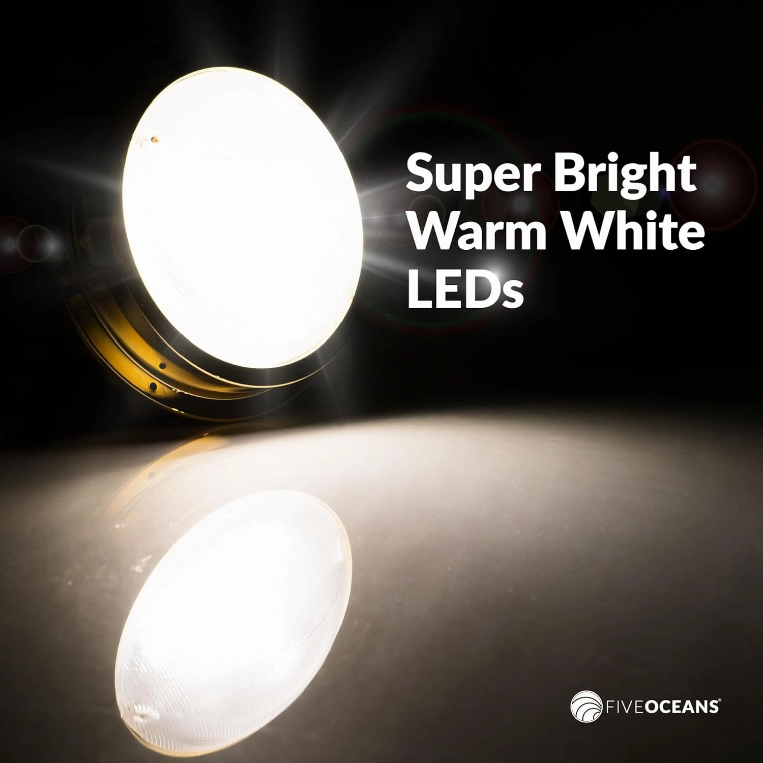 Five Oceans 6-Inch Marine LED Interior Dome Light, 2 Pack, Boat Ceiling LED Lights, Round High Power Downlight, Warm White LED, On-Off Rocker Switch, 12V, Surface Mount for Boat RV Trailer - FO2628-M2