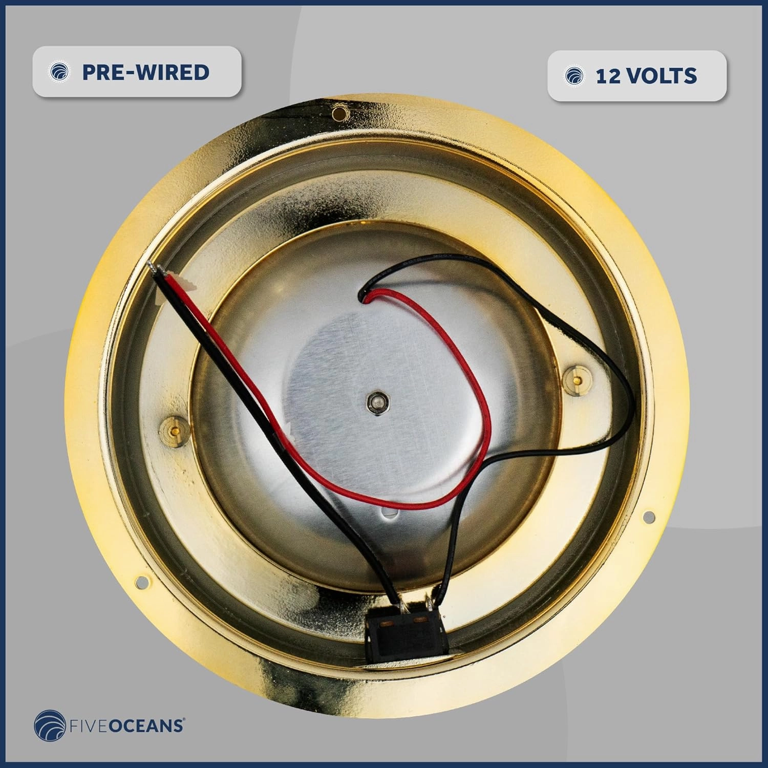 Five Oceans 6-Inch Marine LED Interior Dome Light, 2 Pack, Boat Ceiling LED Lights, Round High Power Downlight, Warm White LED, On-Off Rocker Switch, 12V, Surface Mount for Boat RV Trailer - FO2628-M2