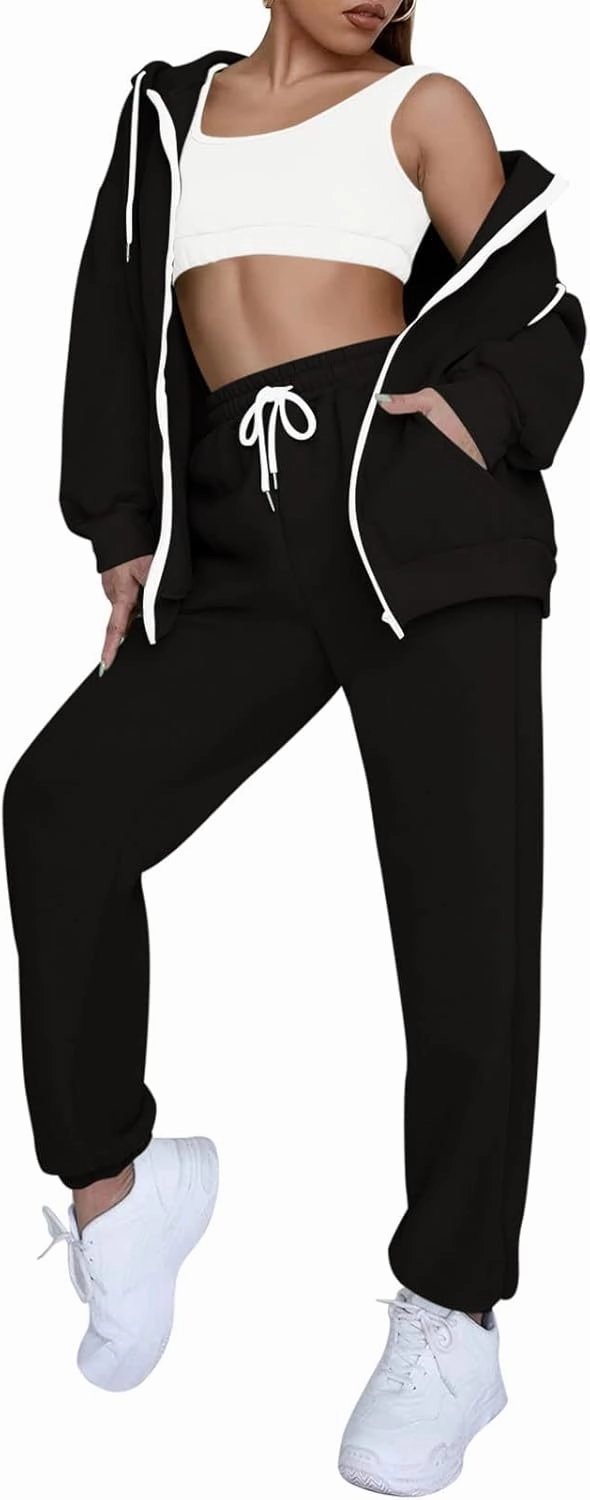 Fixmatti Womens Tracksuit Zip Up Hoodie Sweatsuits 2 Pieces Jogger Sets with Pockets