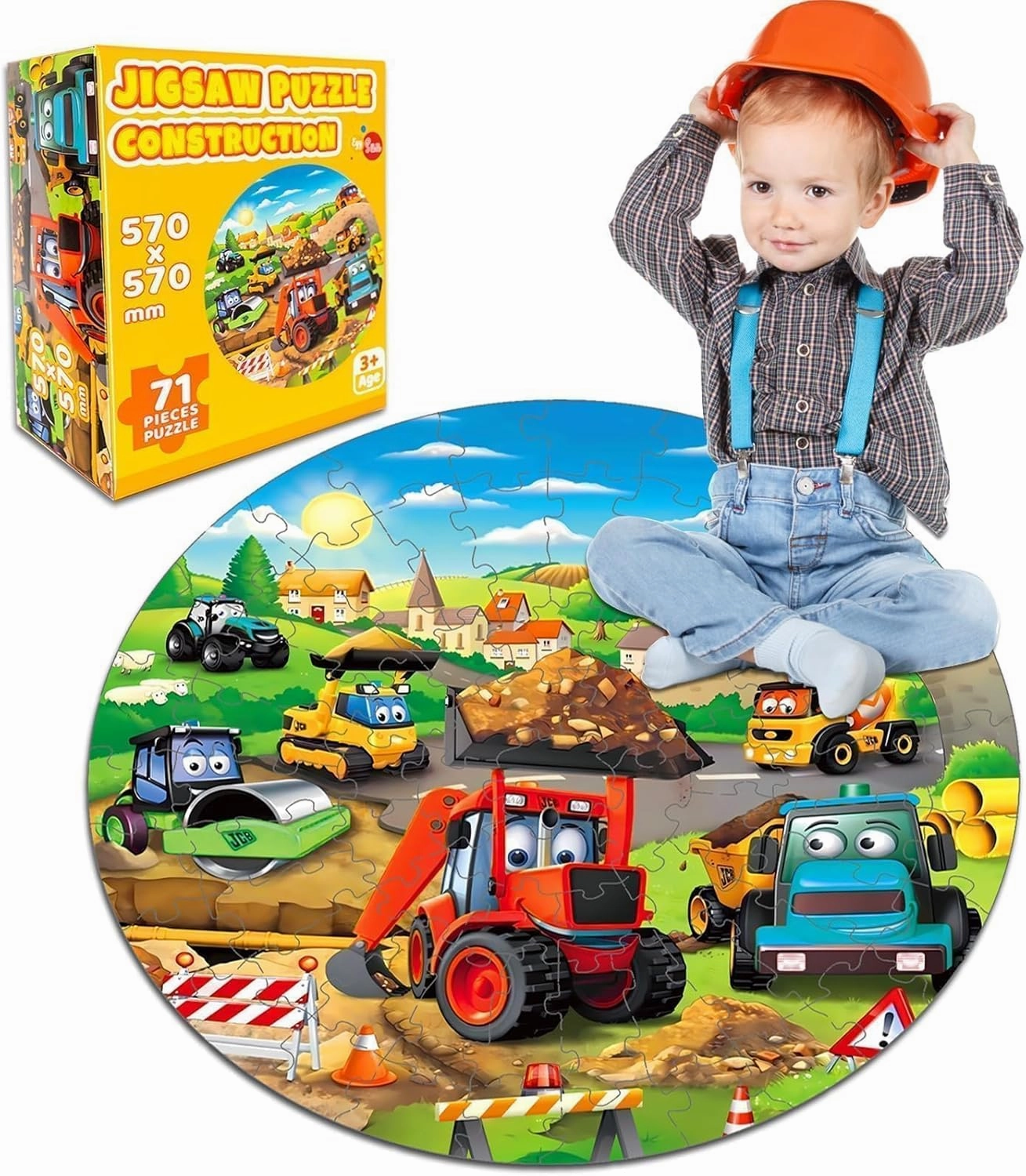 Floor Puzzles Monster Truck for Kids Ages 3 5, 71pcs Construction Site Large Jigsaw Toddler Puzzles, Children Learning Preschool Educational Toys Birthday Gift for 4 6 8 Years Old