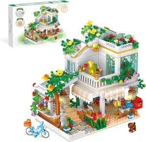 Flower Shop with LED Light Building Blocks Toys 742 Pieces Girl's Favorite Flowers House Set Coffee Shop Gift for Kids Construction Building Bricks Toys for Age 6 and Up