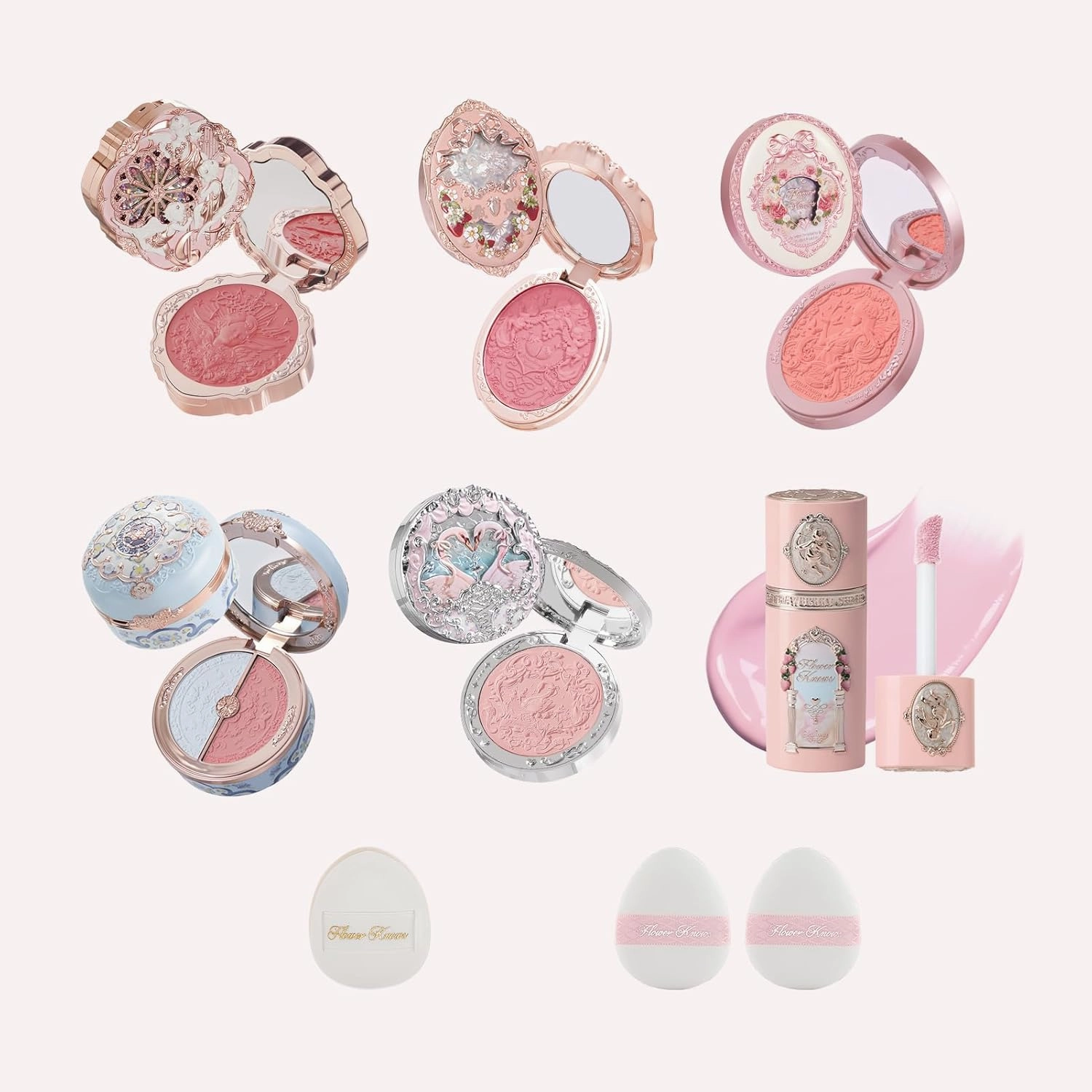 Flower Knows Blush Random Set,Value at $28-$44,Includes Powder,Cream,Liquid Blush (Blush*1 Mini Powder Puff*1)