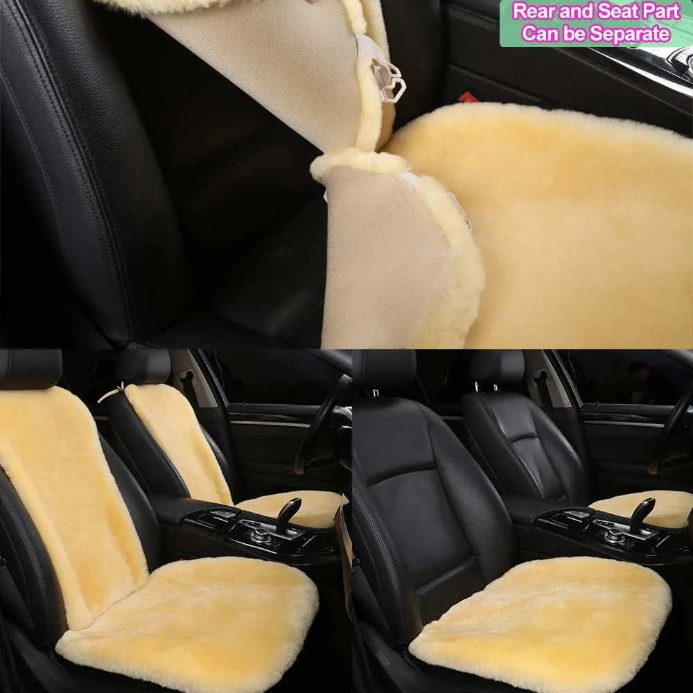 Fluffy Fuzzy Sheepskin Car Seat Covers for Universal Soft Cozy Fur Auto Wool Seat Cushion Accessories Automobiles(3 Pack Front, Black)