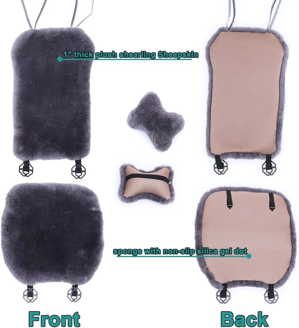 Fluffy Fuzzy Sheepskin Car Seat Covers for Universal Soft Cozy Fur Auto Wool Seat Cushion Accessories Automobiles(3 Pack Front, Black)