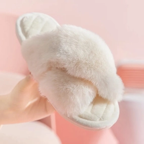 Fluffy Cross Band Slippers