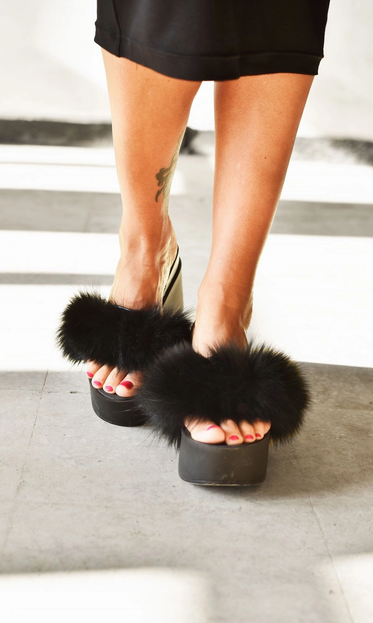 Fluffy Fur Slip-on Wedge Sandals