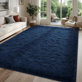 Fluffy Navy Blue Rugs for Bedroom, 4x6 Feet Dark Blue Area Rug for Living Room, Soft Shaggy Plush Cute Floor Carpet for Boys Kids Girls Bedroom, Non-Slip and Washable Carpets for Home Decor