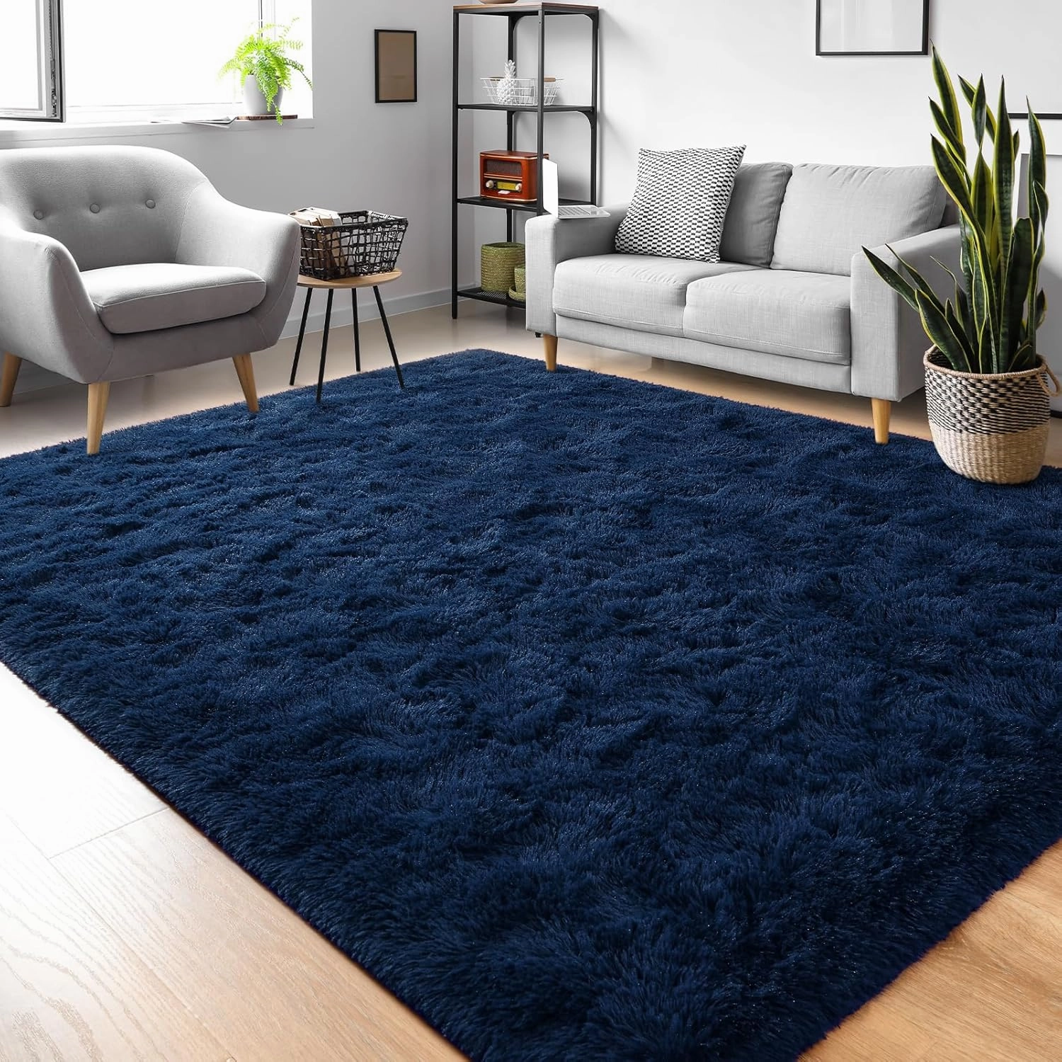 Fluffy Navy Blue Rugs for Bedroom, 4x6 Feet Dark Blue Area Rug for Living Room, Soft Shaggy Plush Cute Floor Carpet for Boys Kids Girls Bedroom, Non-Slip and Washable Carpets for Home Decor