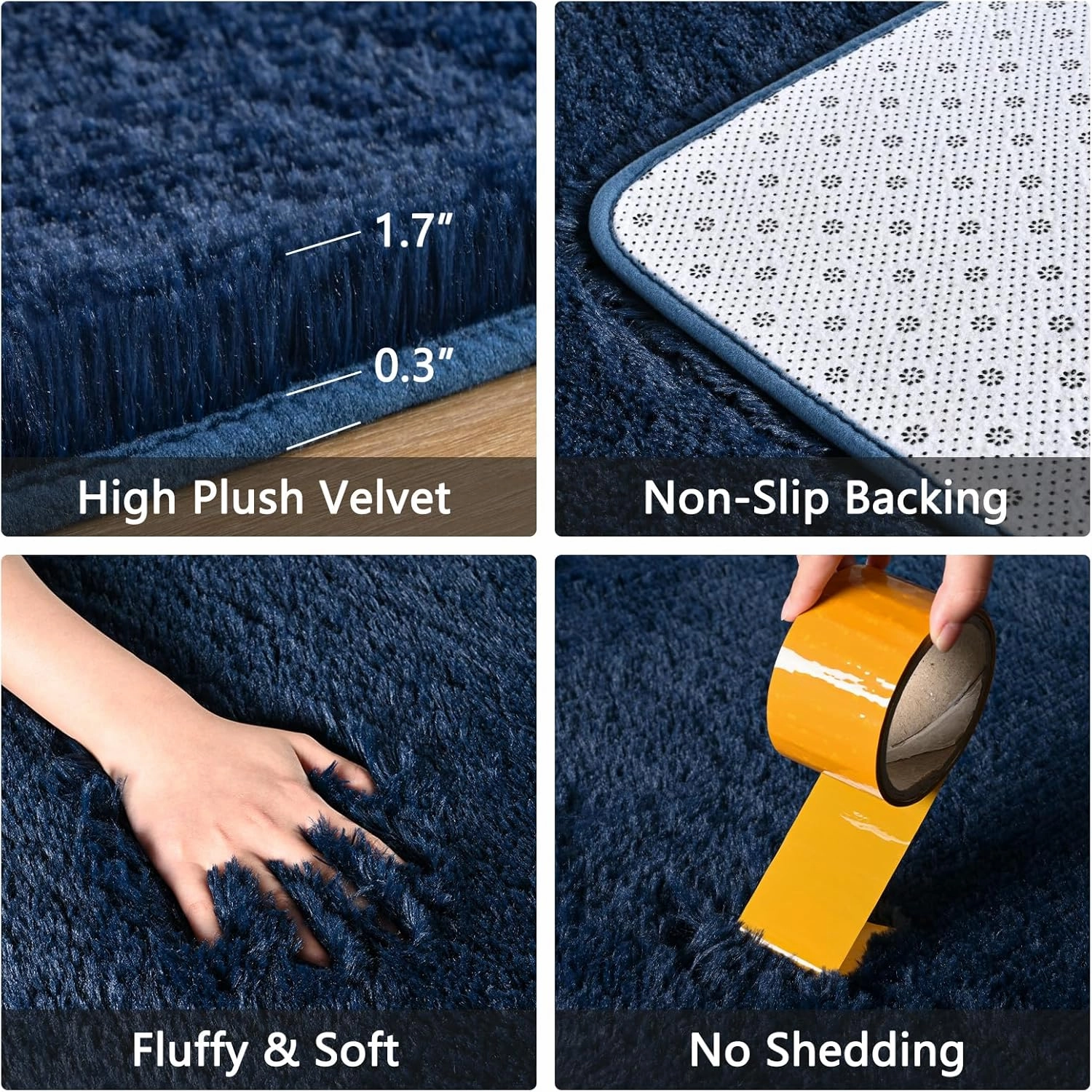 Fluffy Navy Blue Rugs for Bedroom, 4x6 Feet Dark Blue Area Rug for Living Room, Soft Shaggy Plush Cute Floor Carpet for Boys Kids Girls Bedroom, Non-Slip and Washable Carpets for Home Decor