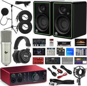 Focusrite Scarlett 4i4 USB-C Audio/MIDI Interface Complete Kit with Exclusive Software Bundle with CR3-X Pair Studio Monitors, Professional Microphone Kit and Recording Headphones