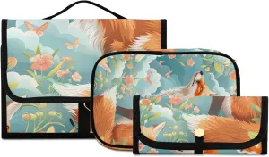 Foldable Hanging Travel Toiletry Organizer Set 3-Piece with Cosmetic Bag & Brush Holder - Fox (8)