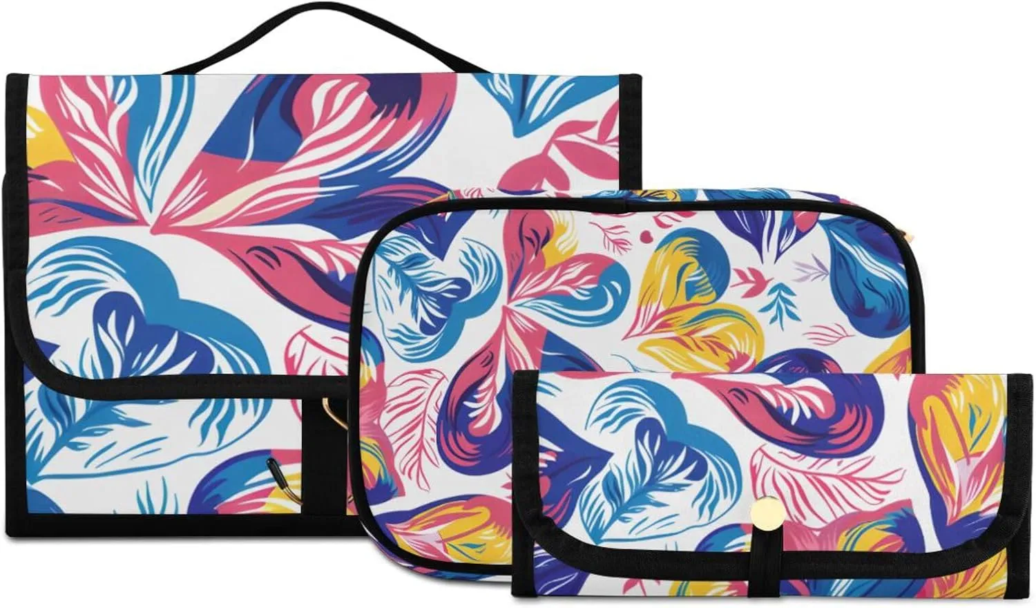 Foldable Hanging Travel Toiletry Organizer Set 3-Piece with Cosmetic Bag & Brush Holder - Heart (8)