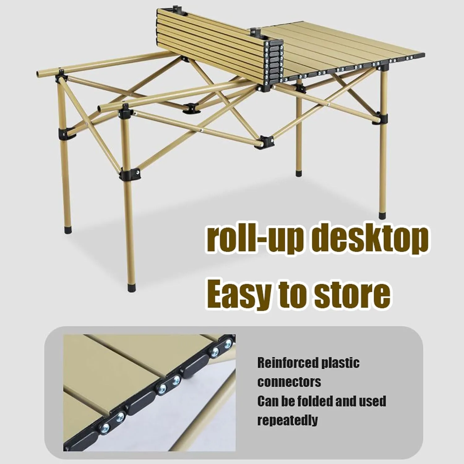 Folding Camping Table & Chairs Set, Lightweight Carbon Steel Roll-up Top Picnic Table Portable Outdoor Beach Chair Set for BBQ Garden Hiking Fishing, black-titanium-95cm-3pcs