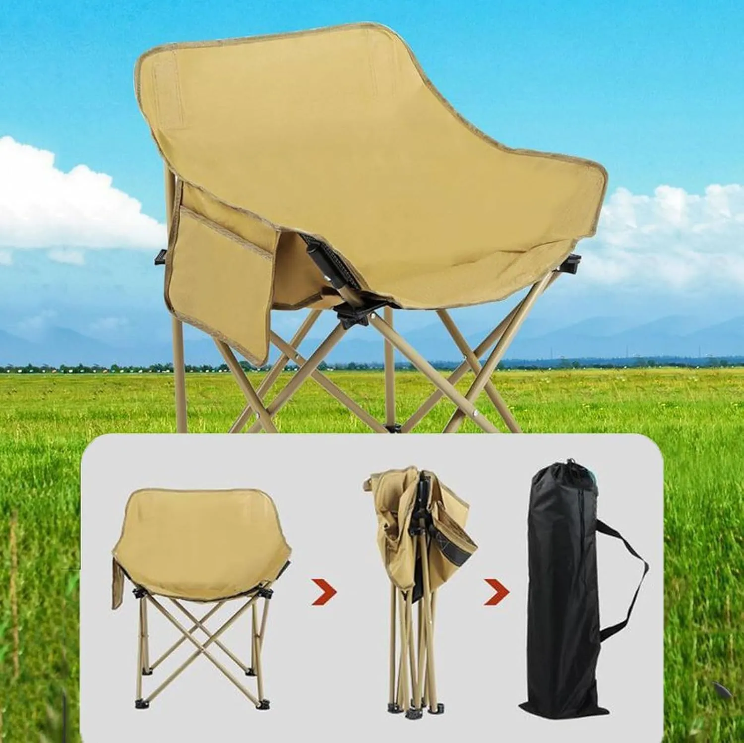 Folding Camping Table & Chairs Set, Lightweight Carbon Steel Roll-up Top Picnic Table Portable Outdoor Beach Chair Set for BBQ Garden Hiking Fishing, black-titanium-95cm-3pcs