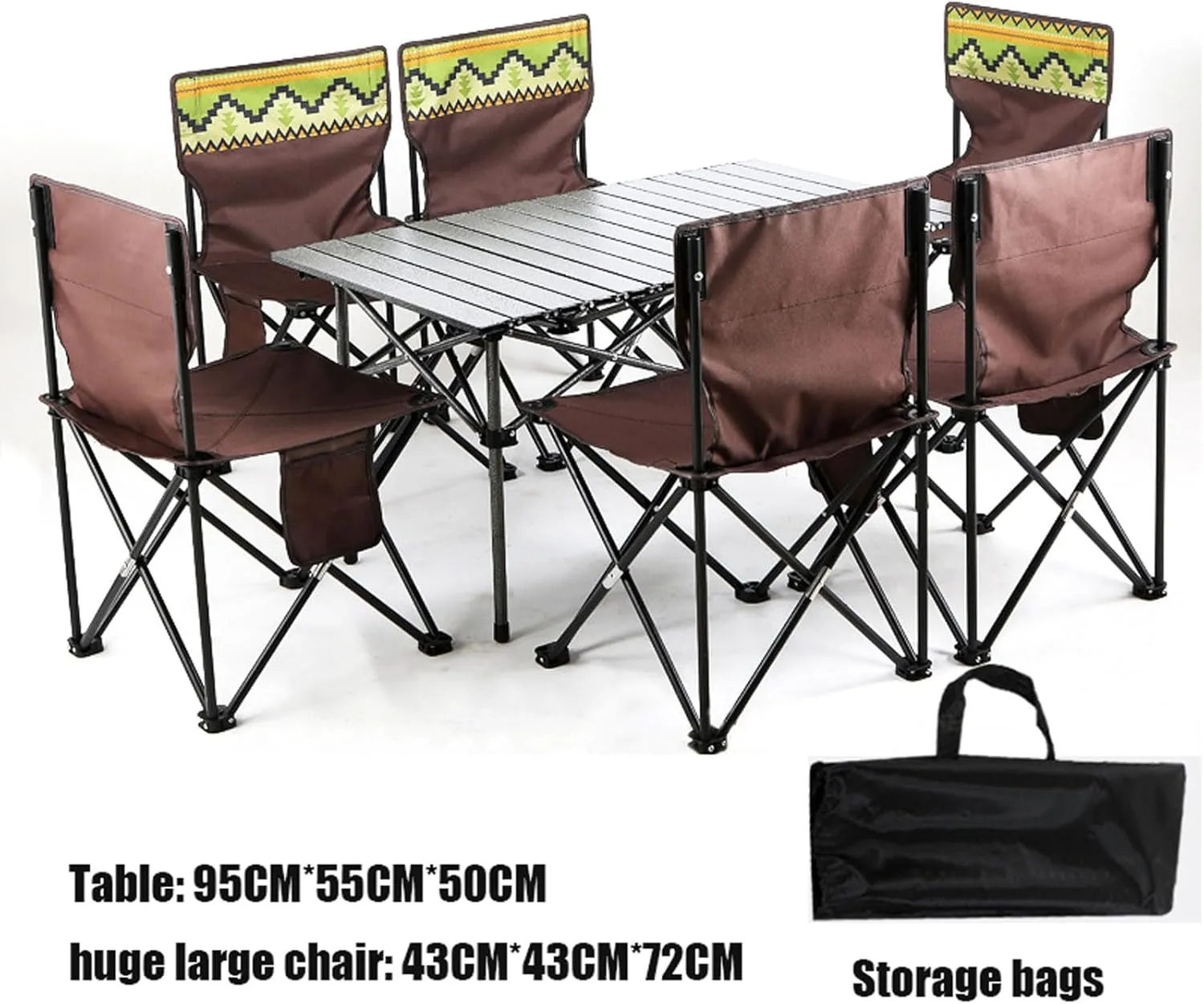 Folding Camping Table and Chair, Lightweight Picnic Aluminum Roll-up Portable Camp Chairs Foldable Lawn Chair with Carrying Bag, Blue