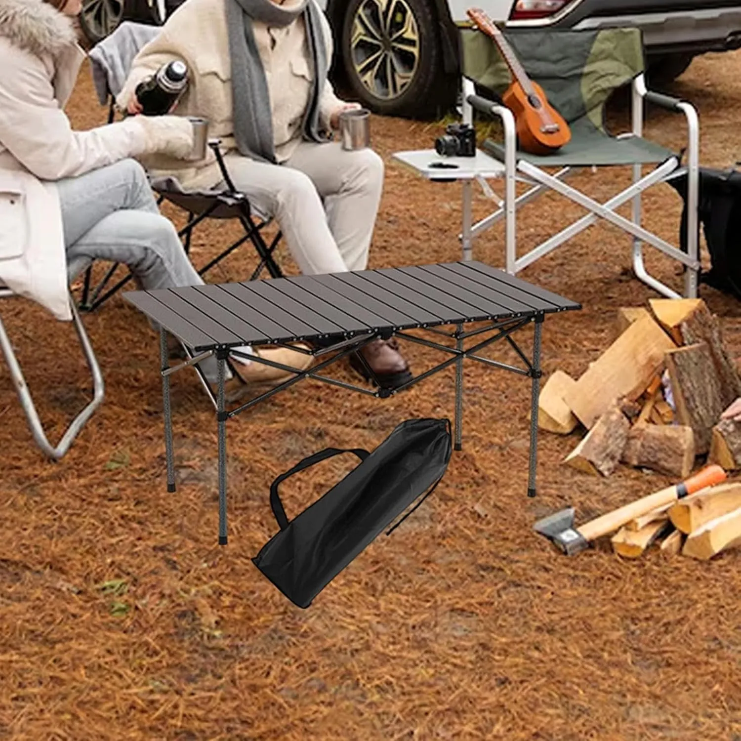 Folding Camping Table,Easy to Set up Lightweight Sturdy Foldable for 2-4 Persons,Side Table for Beach Trips, Backyard,Hiking, Silvery