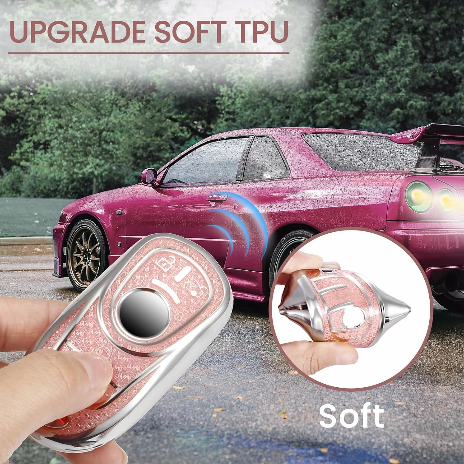 for Buick Key Fob Cover with Fashionable Zirconia Wristlet KeyChain, Enchanting Diamond Patterns Soft Case for Enclave Encore GX Envision LaCrosse Regal Tourx (Pink, A)