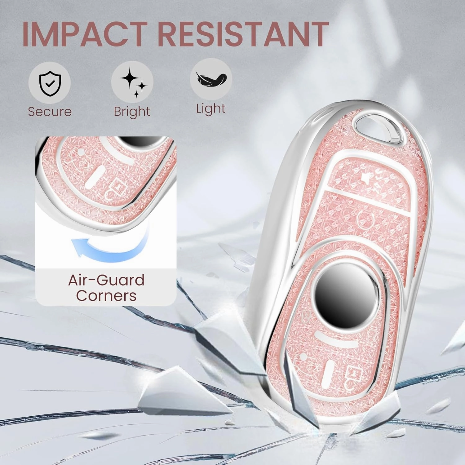 for Buick Key Fob Cover with Fashionable Zirconia Wristlet KeyChain, Enchanting Diamond Patterns Soft Case for Enclave Encore GX Envision LaCrosse Regal Tourx (Pink, A)