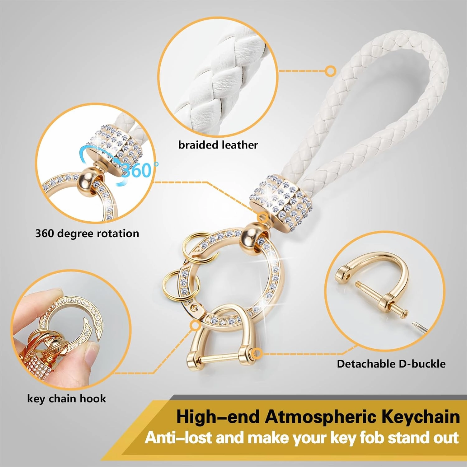 for Ford Key Fob Cover with Luxury Diamond Braided Keychain, Upgraded Soft Case for Fusion Mustang F150-350 Edge Explorer Lincoln MKZ MKC etc.(5 Button) Shell (Gold,A)