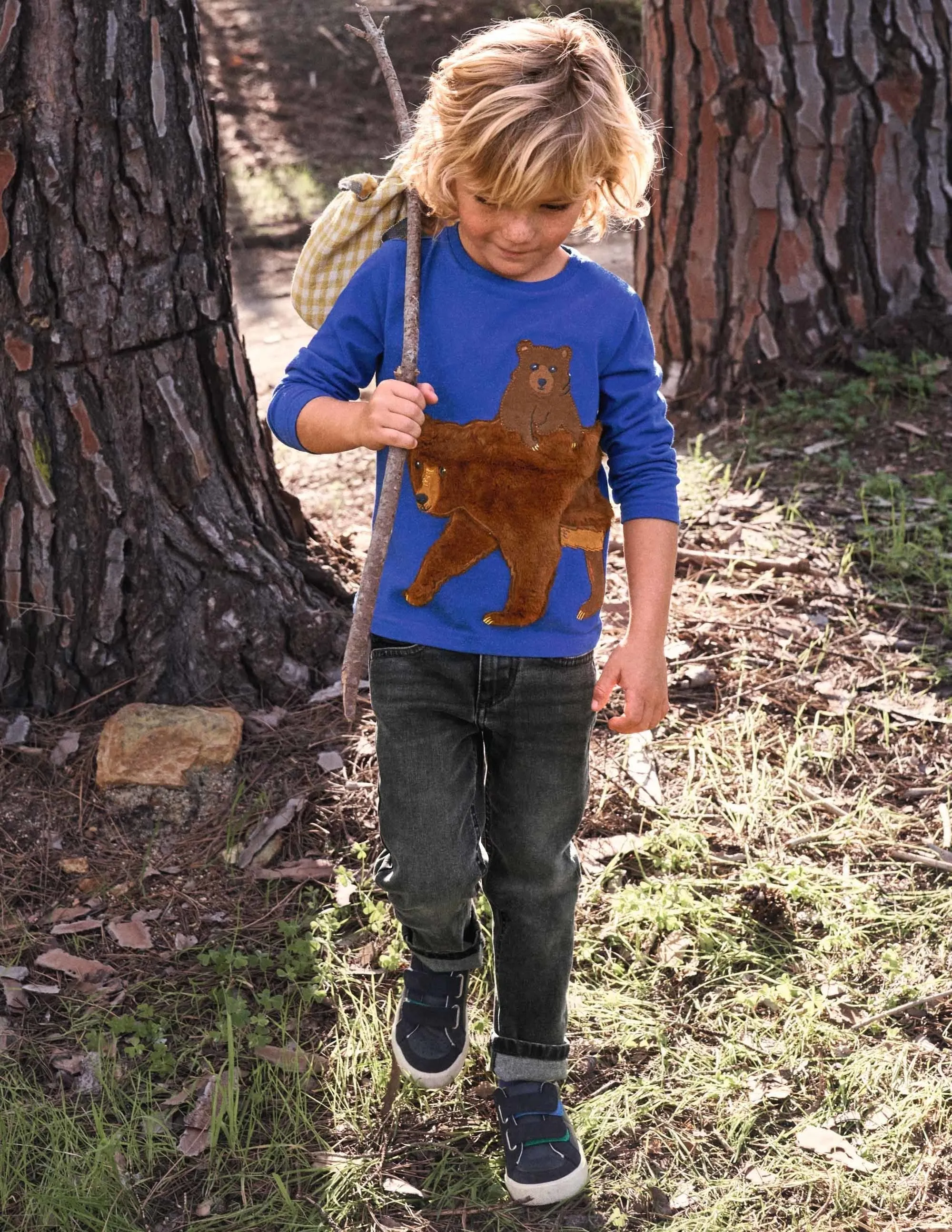 Forest Appliqué T-shirt-Brilliant Blue Bear