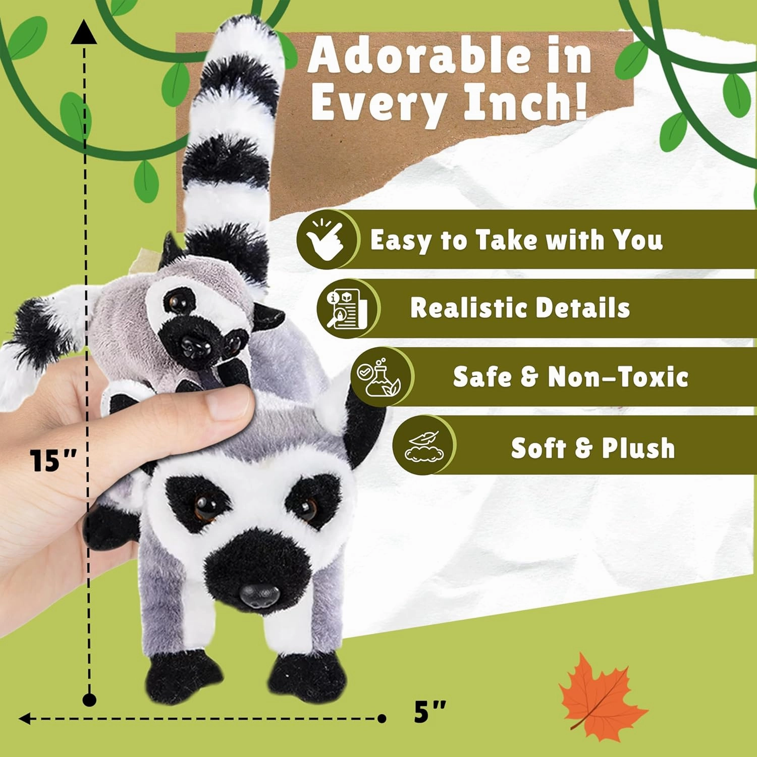 Forest & Twelfth Mom and Baby Mini Lemur, Stuffed Animals for Boys and Girls, Safari Baby Shower Decorations, Nursery Decor, Zoo Animals for Toddlers, Plush Toys, Soft Stuffed Lemur, Huggable