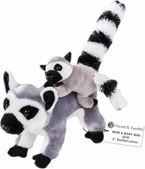 Forest & Twelfth Mom and Baby Mini Lemur, Stuffed Animals for Boys and Girls, Safari Baby Shower Decorations, Nursery Decor, Zoo Animals for Toddlers, Plush Toys, Soft Stuffed Lemur, Huggable
