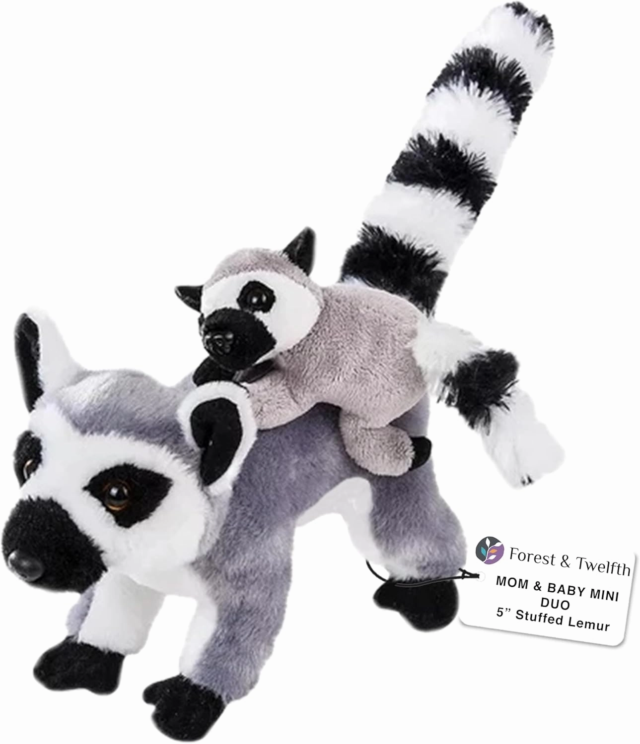 Forest & Twelfth Mom and Baby Mini Lemur, Stuffed Animals for Boys and Girls, Safari Baby Shower Decorations, Nursery Decor, Zoo Animals for Toddlers, Plush Toys, Soft Stuffed Lemur, Huggable