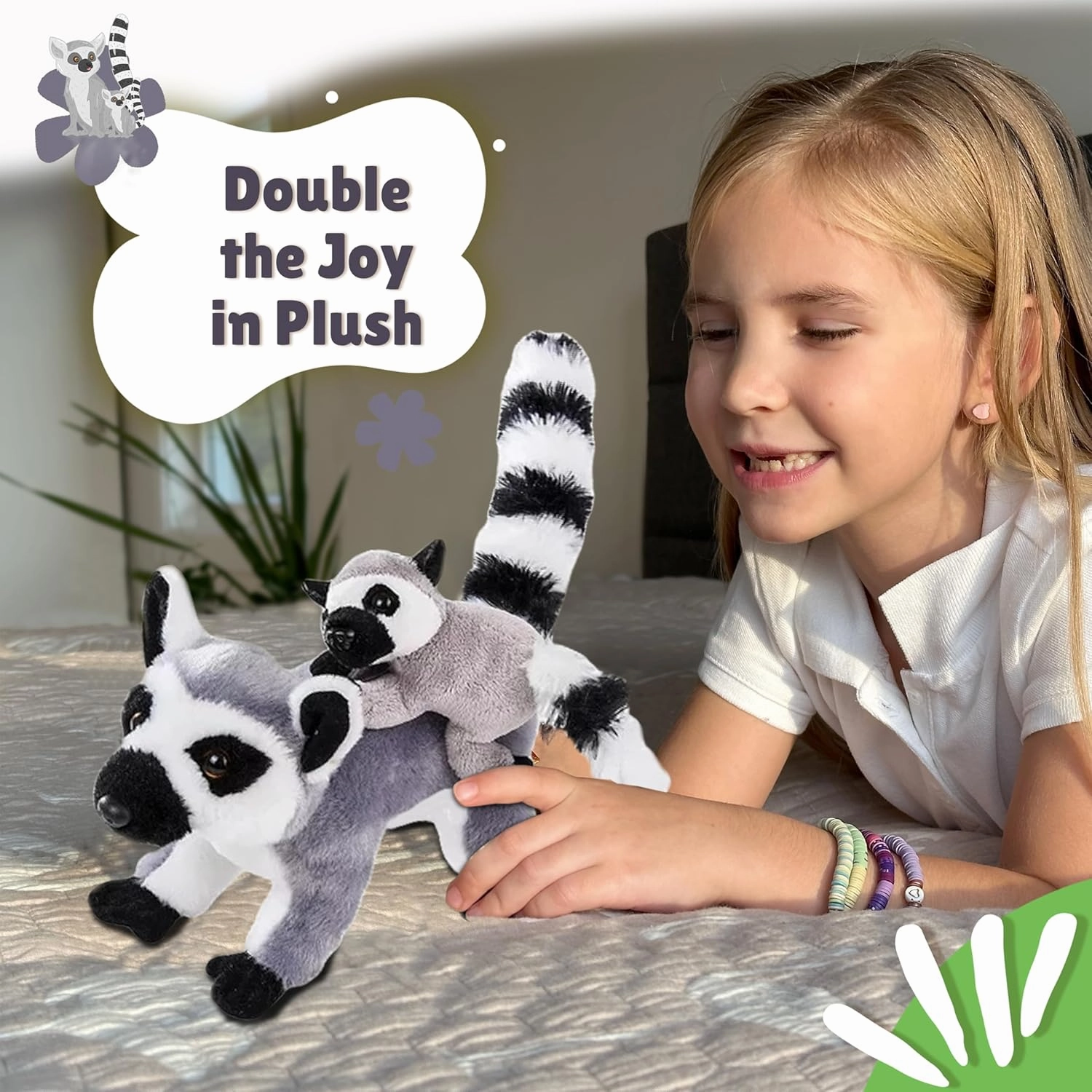 Forest & Twelfth Mom and Baby Mini Lemur, Stuffed Animals for Boys and Girls, Safari Baby Shower Decorations, Nursery Decor, Zoo Animals for Toddlers, Plush Toys, Soft Stuffed Lemur, Huggable