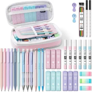 Four Candies 36PCS Aesthetic School Supplies, Mechanical Pencils 0.5mm, 0.7mm, 0.9mm & 2.0mm with 624PCS Lead Refills, Cute Mechanical Pencils for Writing, Drawing & Drafting (Pink)