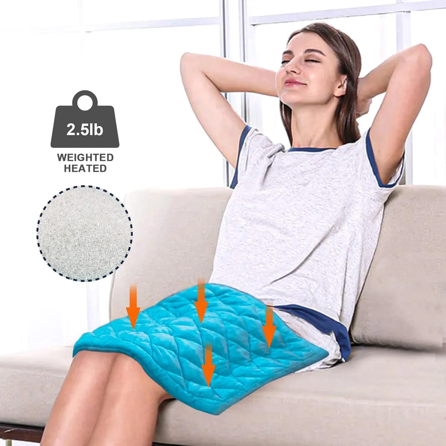 Full Weighted Electric Heating Pad for Back Pain & Cramps Relief, 2.3lb Large Size for Neck and Shoulders, Moist & Dry Heat Therapy with Auto Shut Off,12x24, Washable-PB02(Blue)