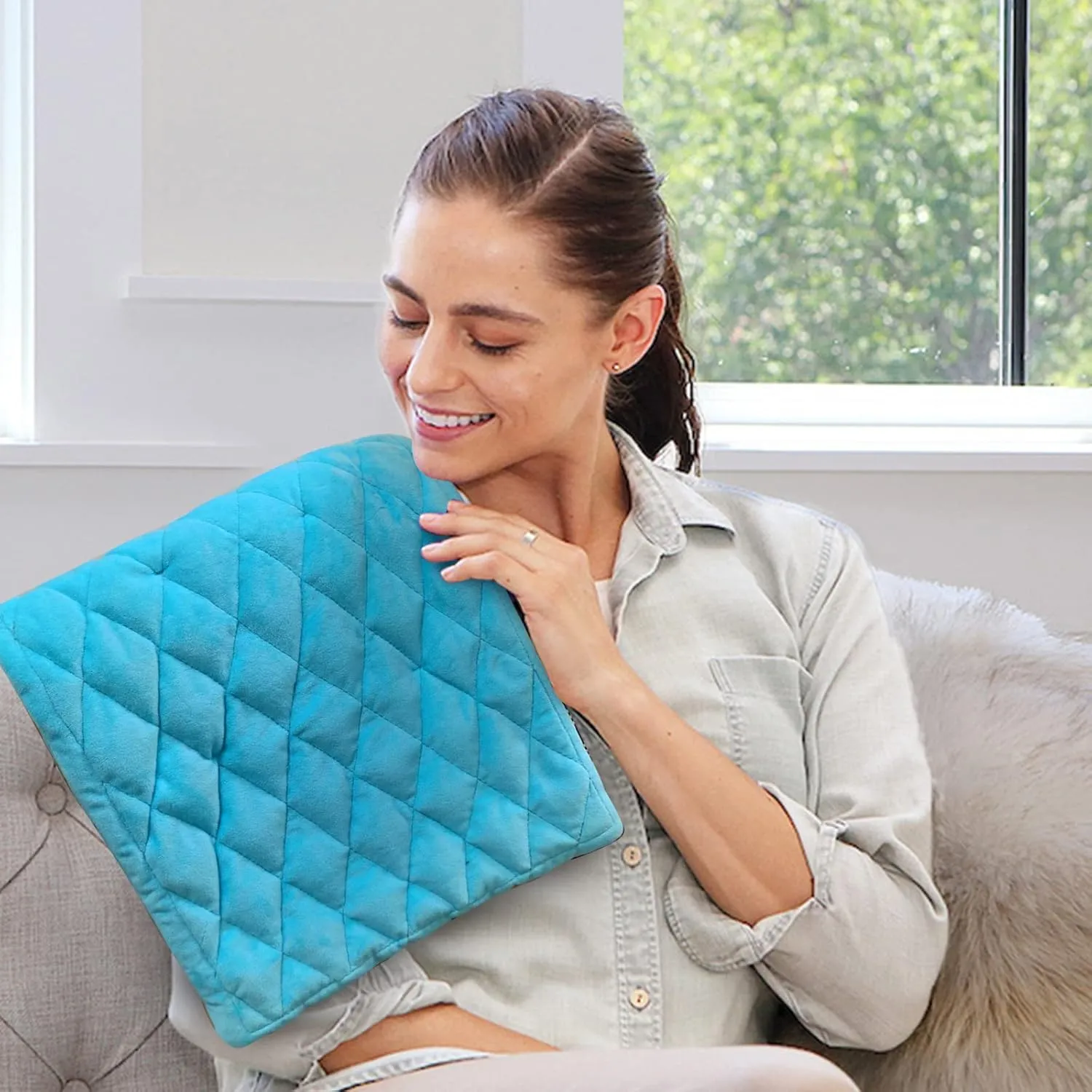 Full Weighted Electric Heating Pad for Back Pain & Cramps Relief, 2.3lb Large Size for Neck and Shoulders, Moist & Dry Heat Therapy with Auto Shut Off,12x24, Washable-PB02(Blue)