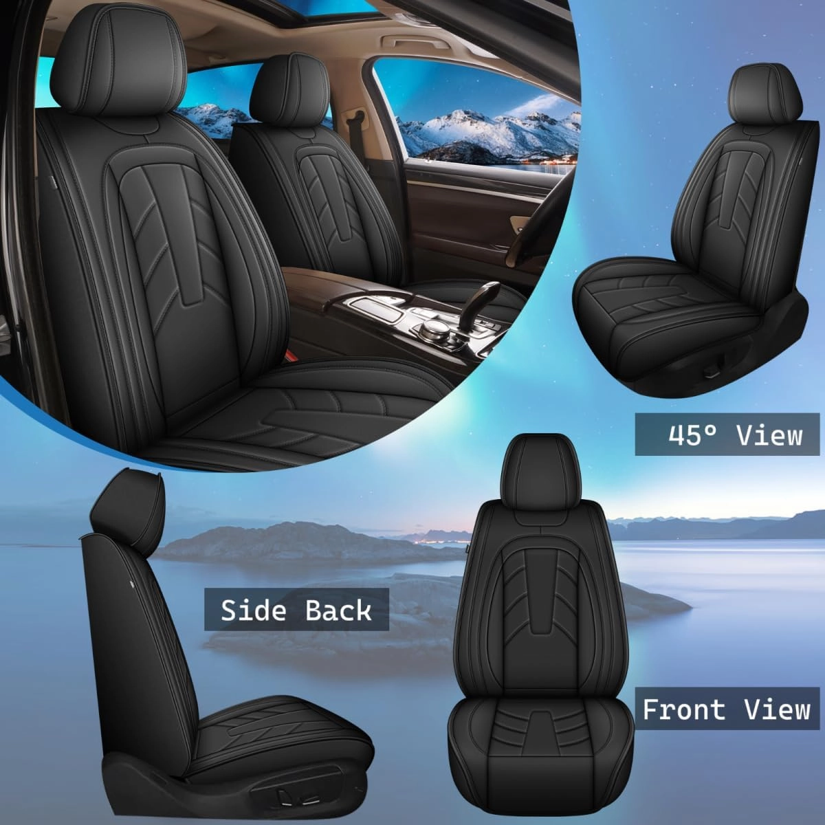 Full Car Seat Covers Leather Car Seat Covers Fit for Nissan Sentra 2008-2025 Waterproof and Anti Staining Auto Protector 2 Rows 5 Seats(Black)