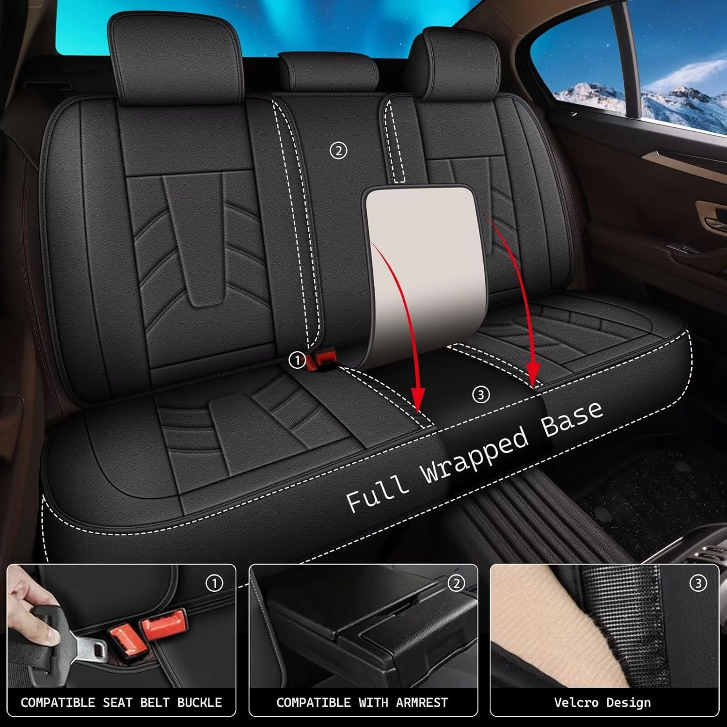 Full Car Seat Covers Leather Car Seat Covers Fit for Nissan Sentra 2008-2025 Waterproof and Anti Staining Auto Protector 2 Rows 5 Seats(Black)