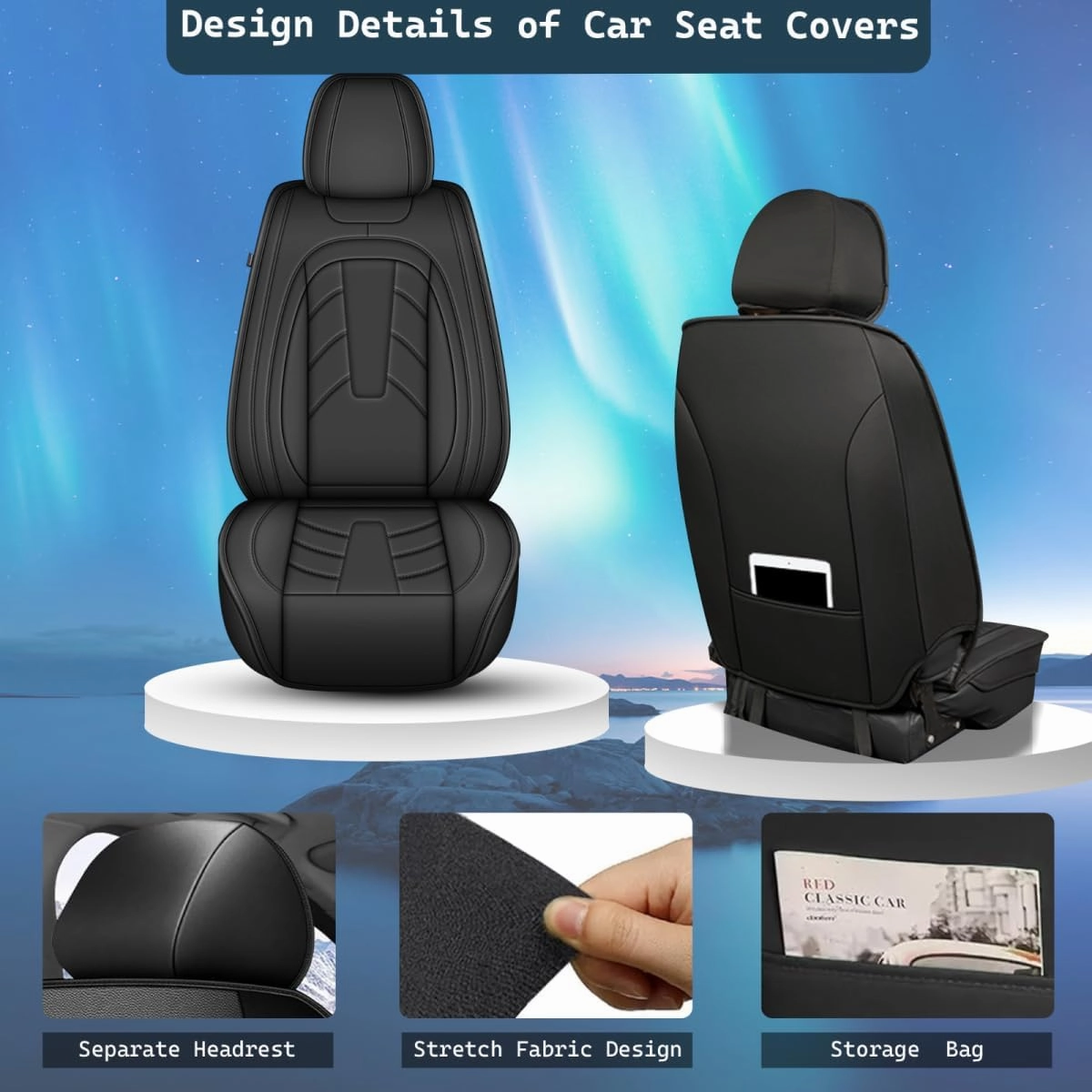 Full Car Seat Covers Leather Car Seat Covers Fit for Nissan Sentra 2008-2025 Waterproof and Anti Staining Auto Protector 2 Rows 5 Seats(Black)