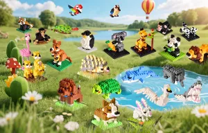 FUN LITTLE TOYS Party Favor for Kids, 24 Pack Mini Animals Building Blocks Sets Goodie Bags Stuffers for Kid, Small Toy Prizes